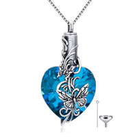 Ashes Keepsake 925 Sterling Silver Urn Necklace Crystal Heart With Butterfly