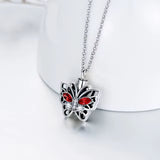 Ashes Keepsake 925 Sterling Silver Red Zircon Butterfly Urn Necklace / Cremation Jewelry
