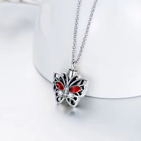 Ashes Keepsake 925 Sterling Silver Red Zircon Butterfly Urn Necklace / Cremation Jewelry