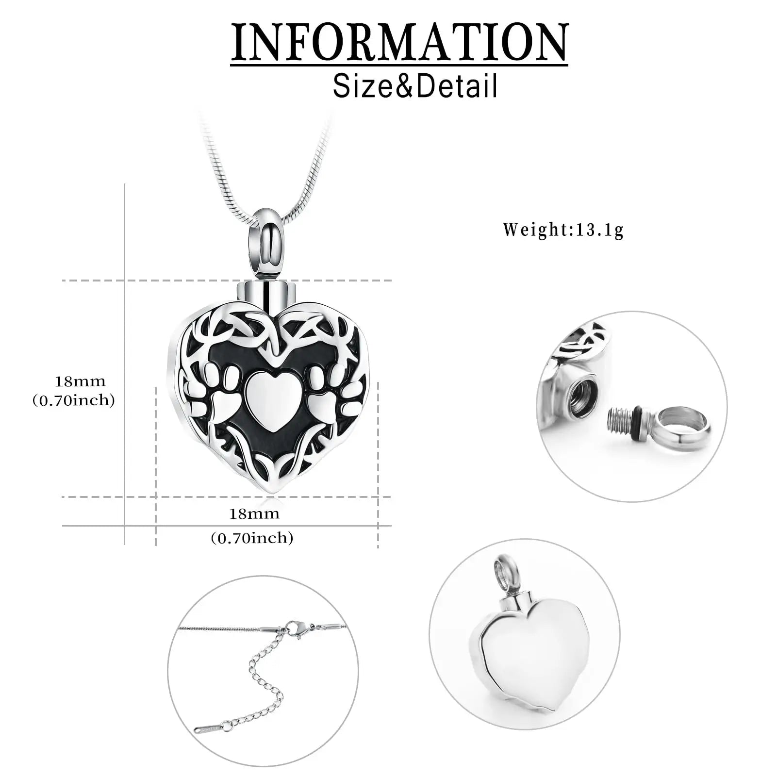 Pet Paw Print Urn Necklace for Dog Cat Ashes