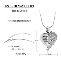 Ashes Keepsake Wing Heart Urn Necklace Always in My Heart Cremation Jewelry