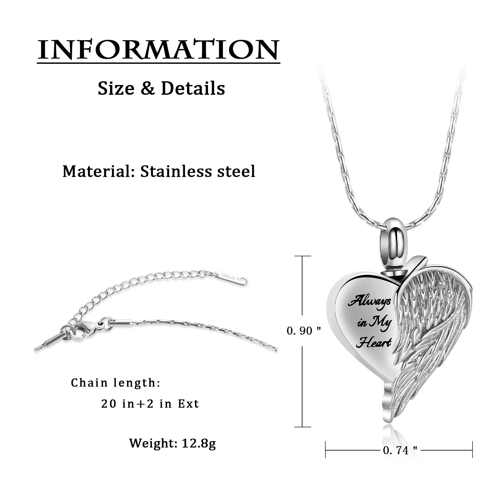 Ashes Keepsake Wing Heart Urn Necklace Always in My Heart Cremation Jewelry