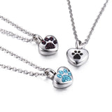 Stainless Steel Rhinestone Pet Urn Necklace Paw Print