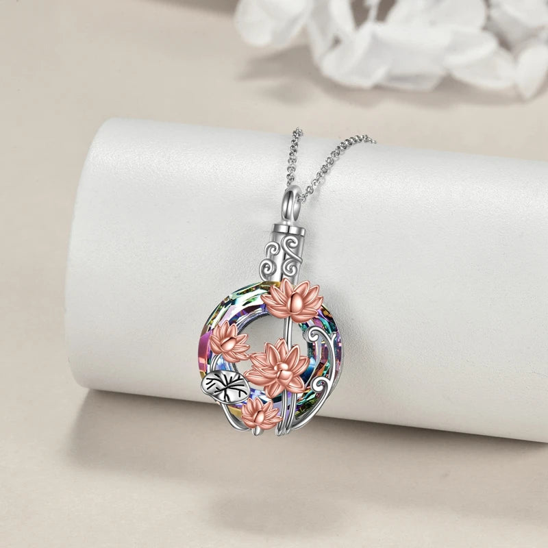Ashes Keepsake Crystal Flowers Cremation Ash Urn Lotus Pendants For Women