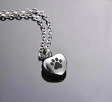 Stainless Steel Rhinestone Pet Urn Necklace Paw Print