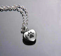 Stainless Steel Rhinestone Pet Urn Necklace Paw Print