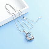 Cat In a Moon Cremation Necklace For Ashes