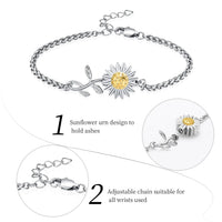Sunflower Urn Bracelet For Ashes Stainless Steel