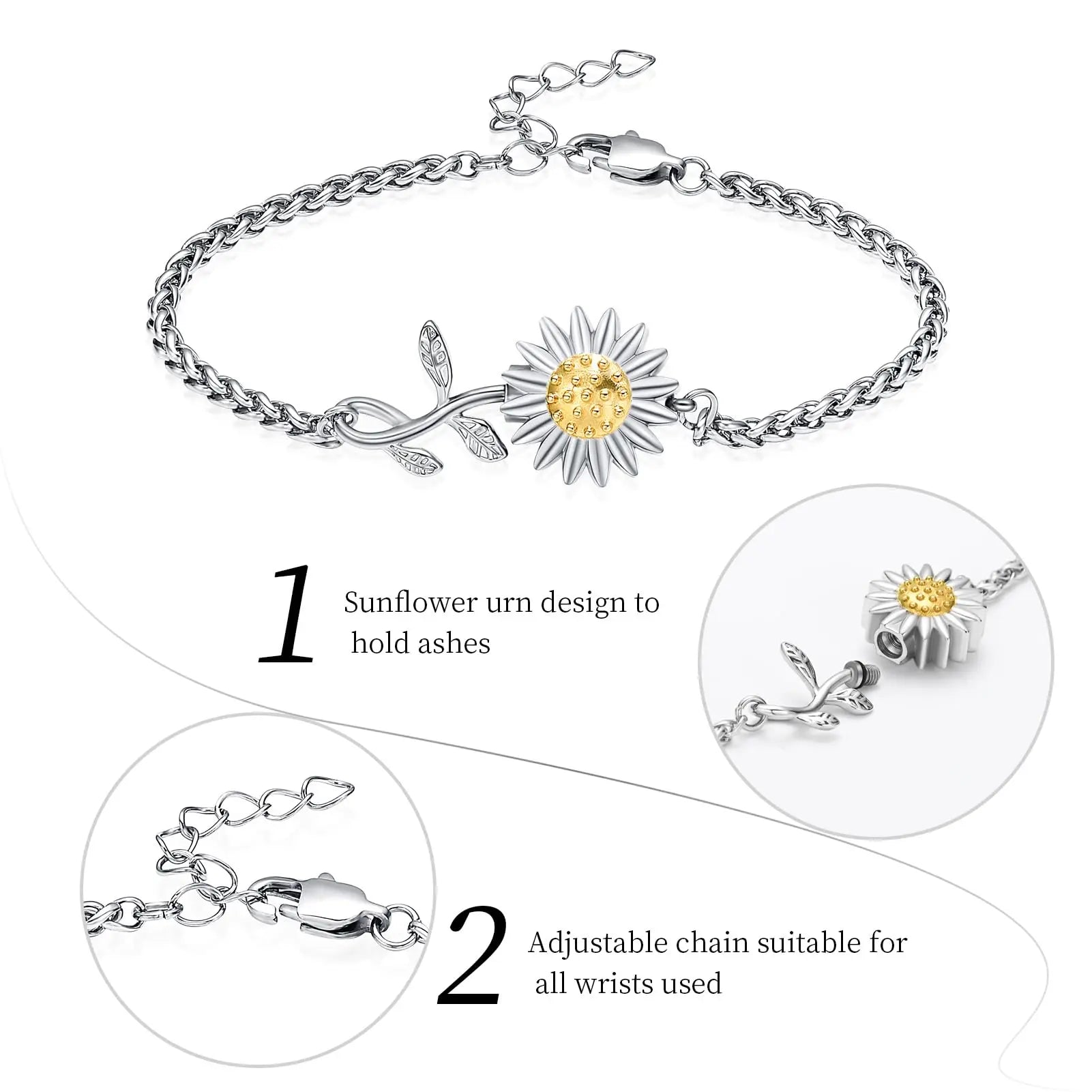 Sunflower Urn Bracelet For Ashes Stainless Steel