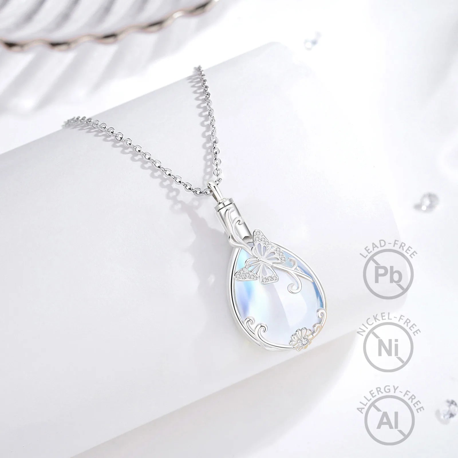 Butterfly urn pendant sterling silver moonstone 