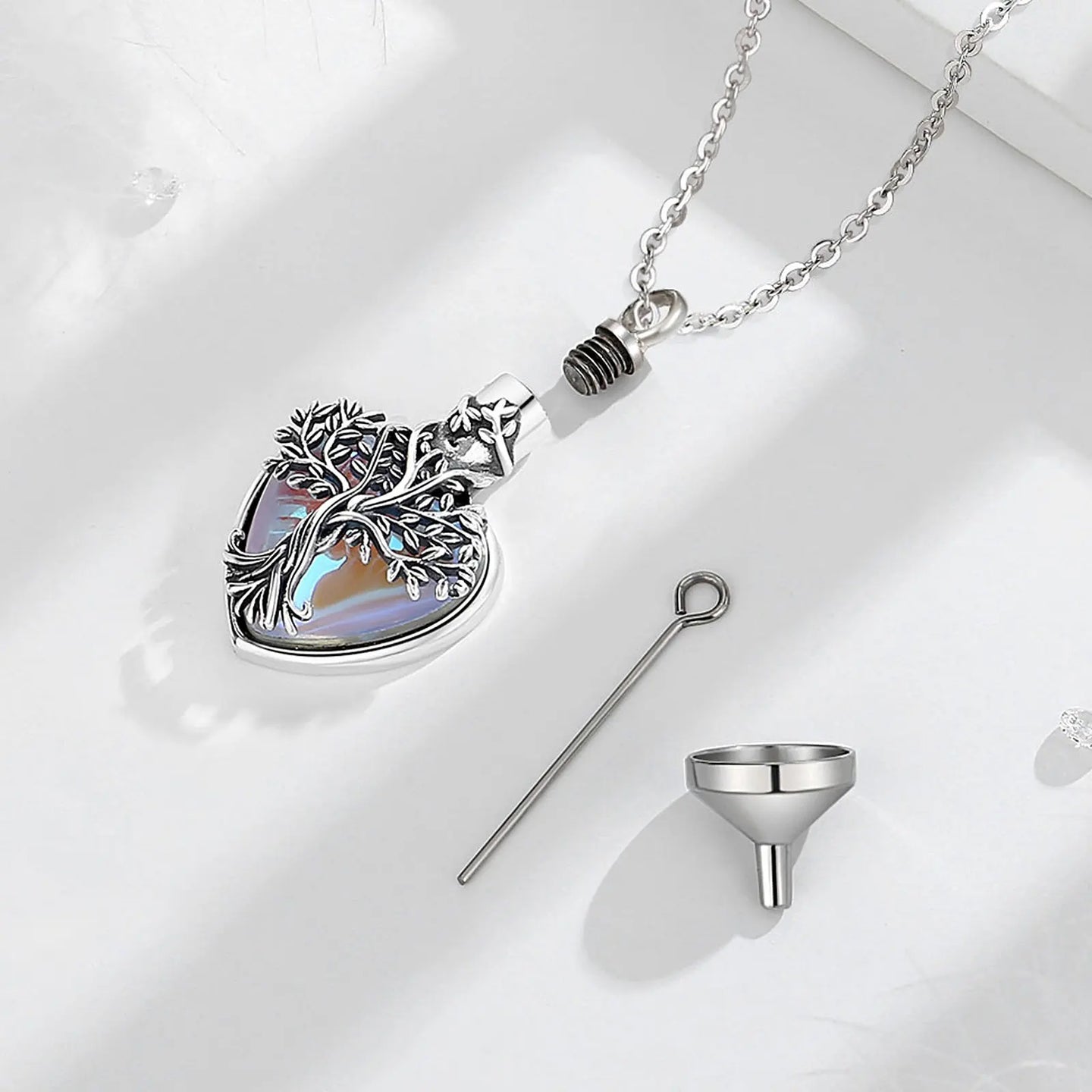 925 Sterling Silver Moonstone Tree of Life Ashes Urn Pendant