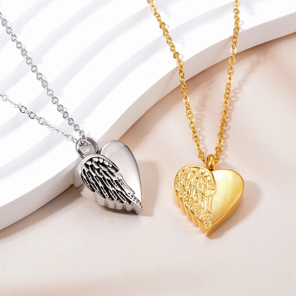 Heart Angel Wing Urn Necklace Ashes Cremation Jewelry