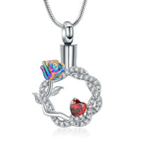 Ashes Keepsake Rose In a Circle Urn Necklace Stainless Steel Cremation Jewelry