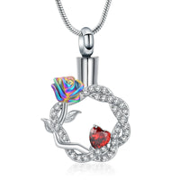 Ashes Keepsake Rose In a Circle Urn Necklace Stainless Steel Cremation Jewelry