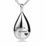Always In My Heart Teardrop Ashes Urn Necklace Stainless Steel
