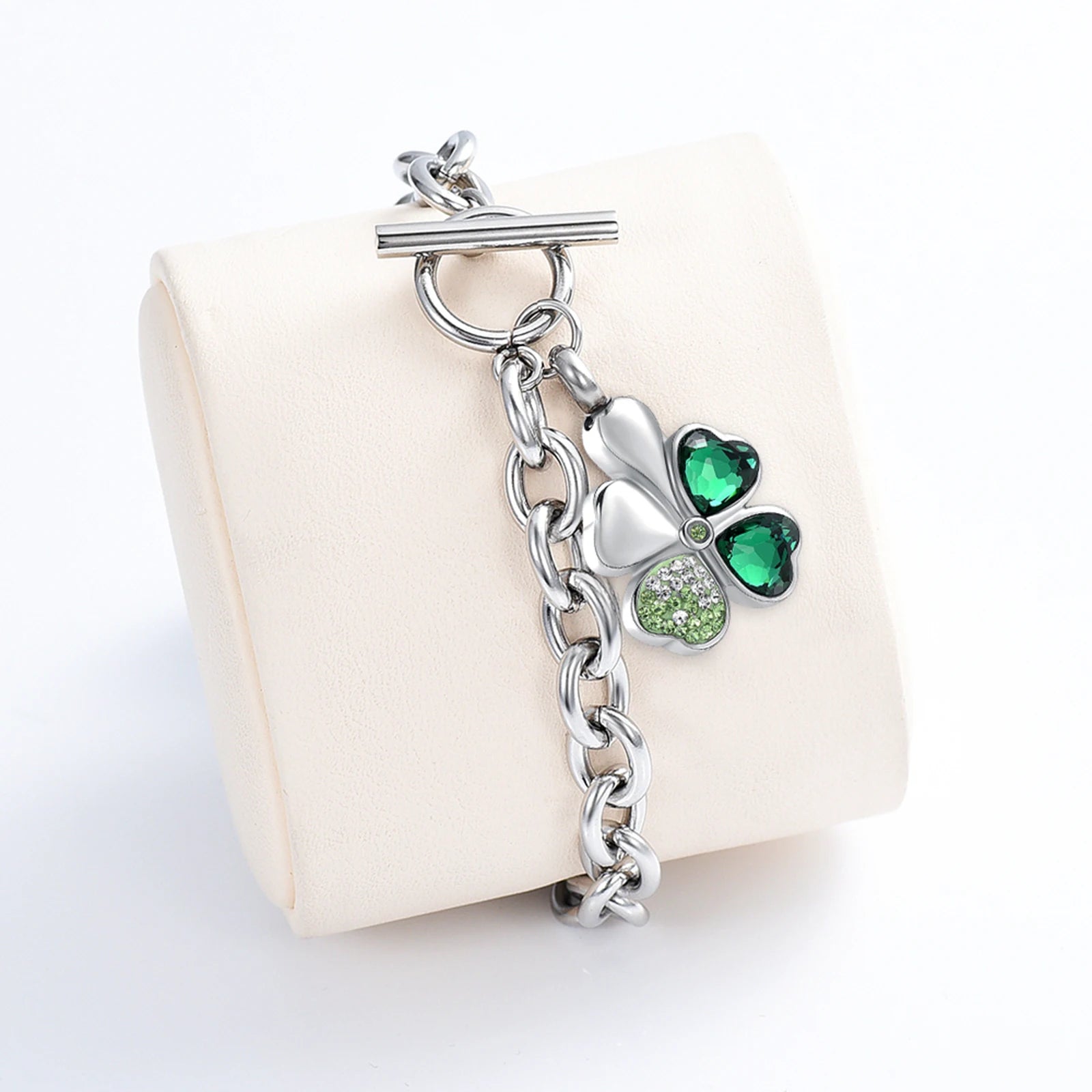 Urn Bracelet For Ashes Green Clover Leaf