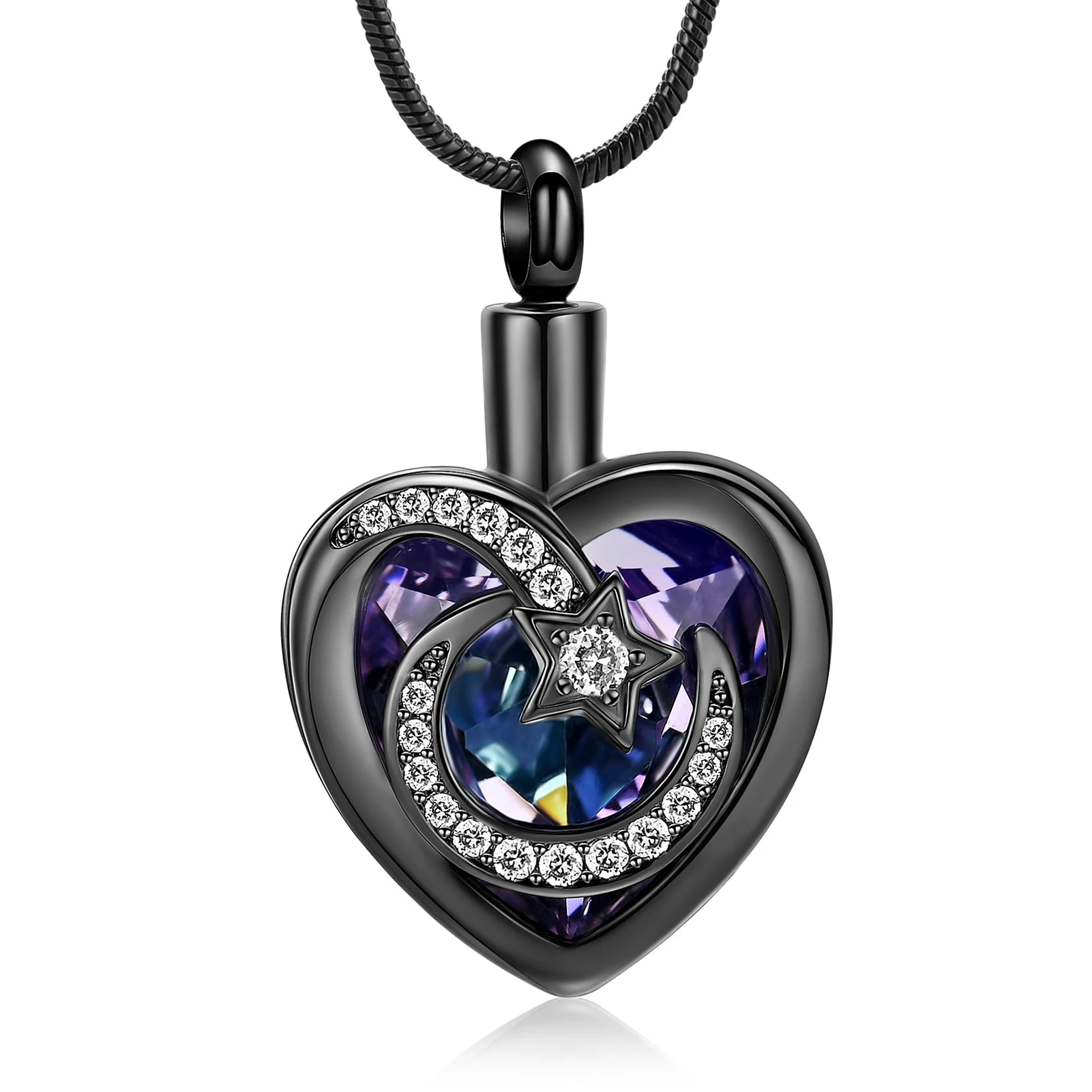 Ashes Keepsake Moon and Star Urn Necklace for Ashes With Crystal Heart Cremation Jewelry
