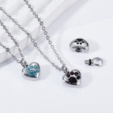 Stainless Steel Rhinestone Pet Urn Necklace Paw Print
