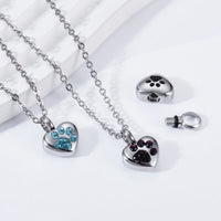 Stainless Steel Rhinestone Pet Urn Necklace Paw Print