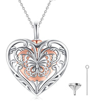 Sterling Silver Rose Butterfly Ashes Locket Urn Necklace