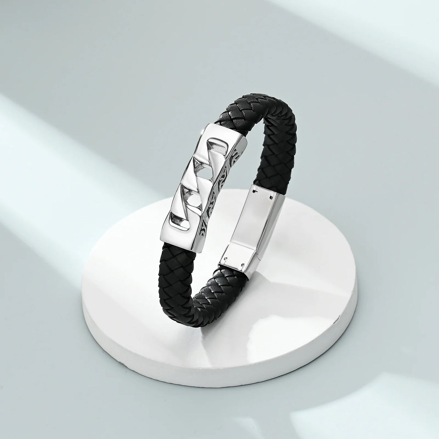 Ashes Keepsake Leather Cuban Link Bracelet for Ashes, Men's Stainless Cremation Jewelry