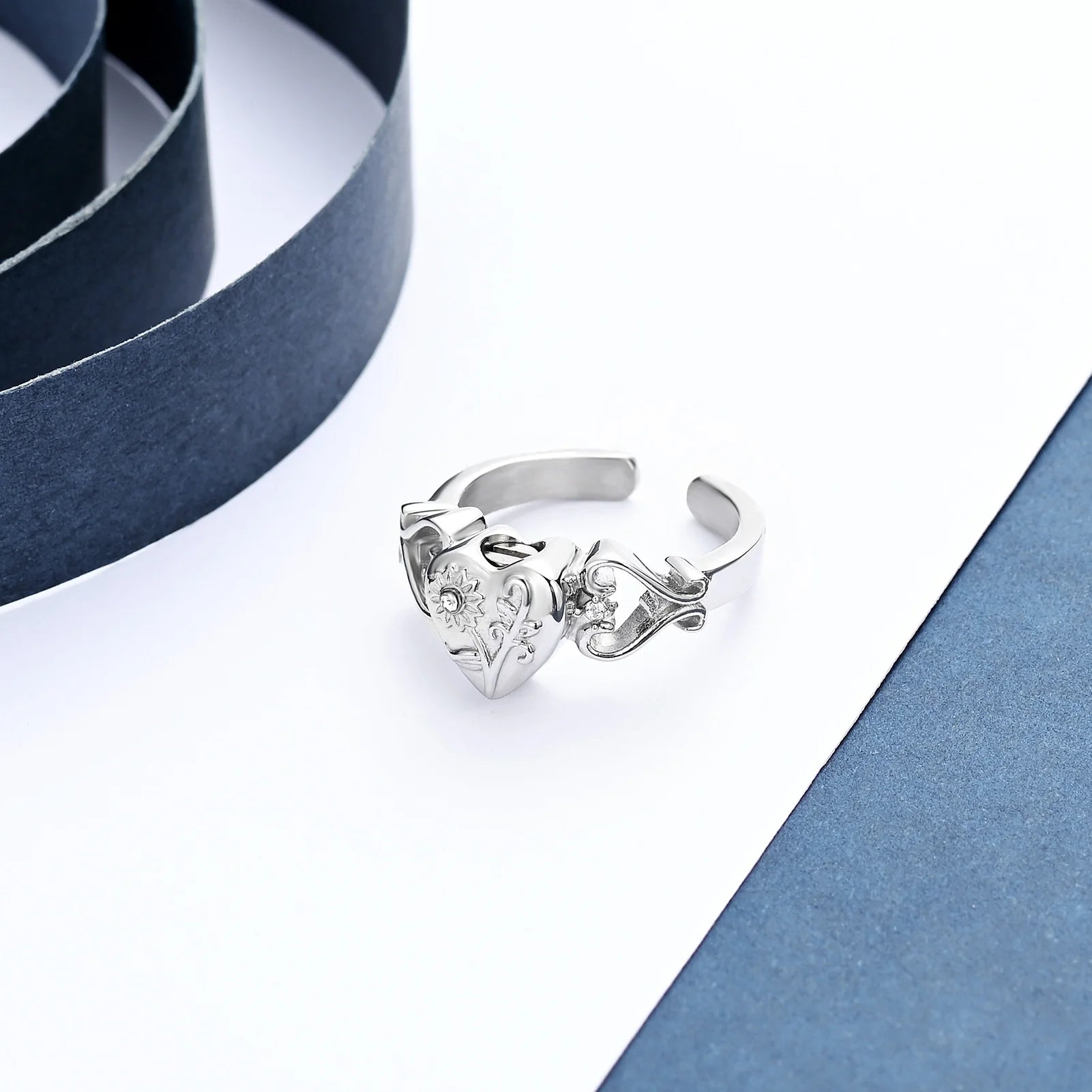 Sunflower Heart Cremation Urn Ring for Ashes Stainless Steel