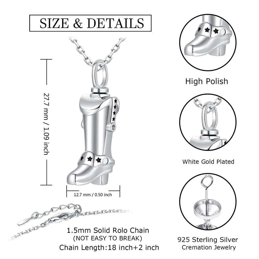 Sterling Silver Cowboy Boot Urn Memorial Pendant