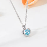 Stainless Steel Rhinestone Pet Urn Necklace Paw Print