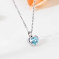 Stainless Steel Rhinestone Pet Urn Necklace Paw Print