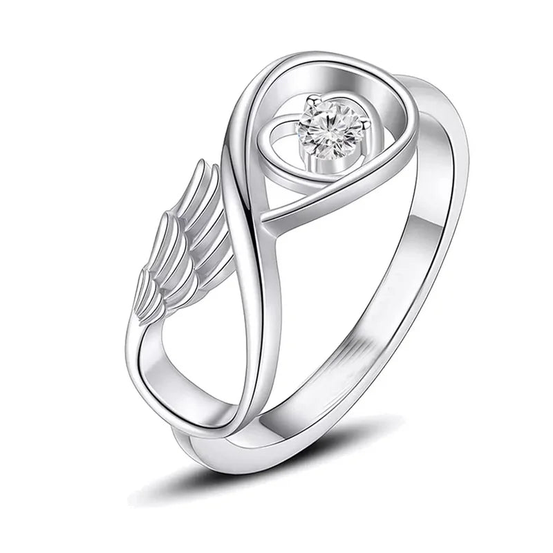 Heart And Wing Crystal Urn Ring Stainless Steel