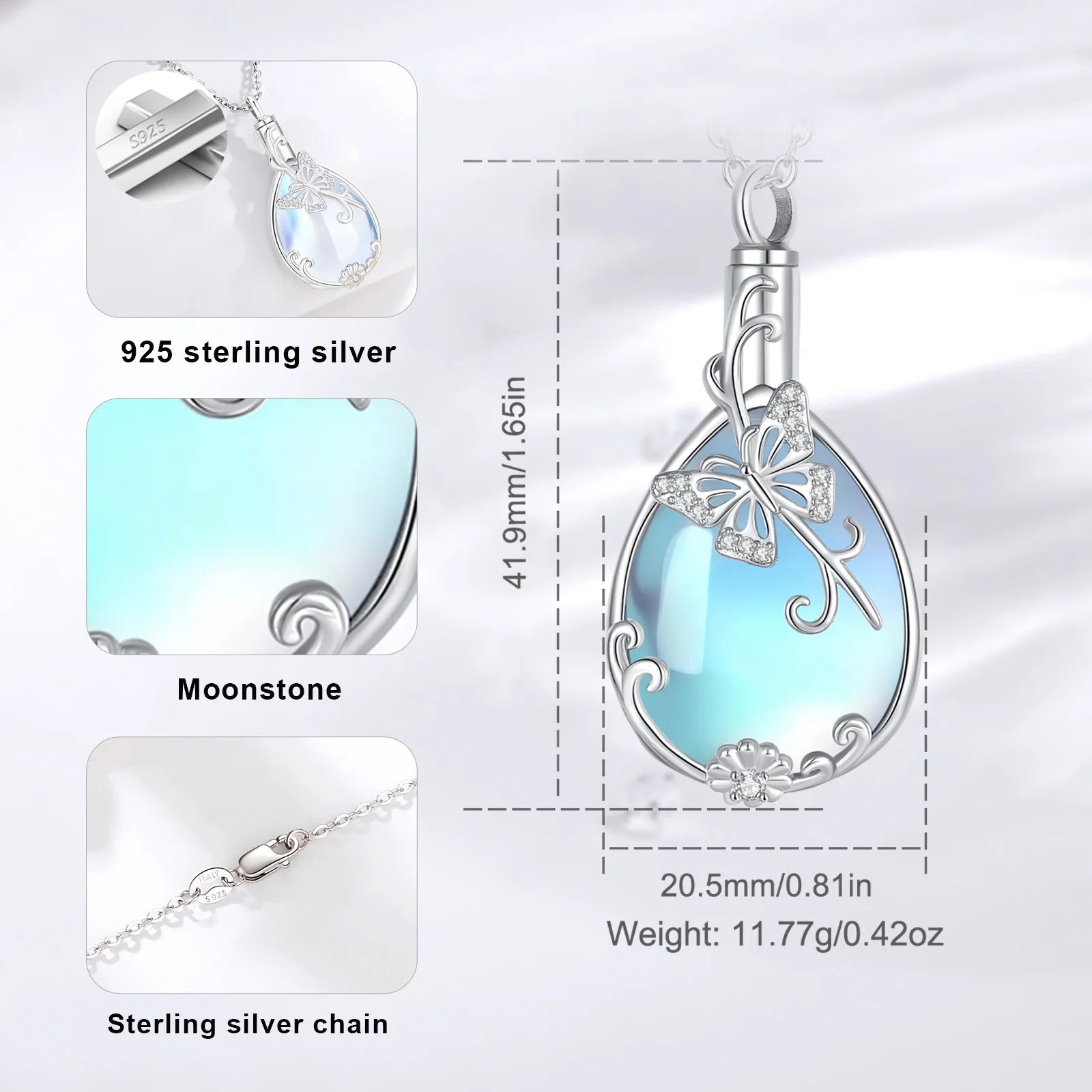 Butterfly Urn Necklace Sterling Silver And Moonstone