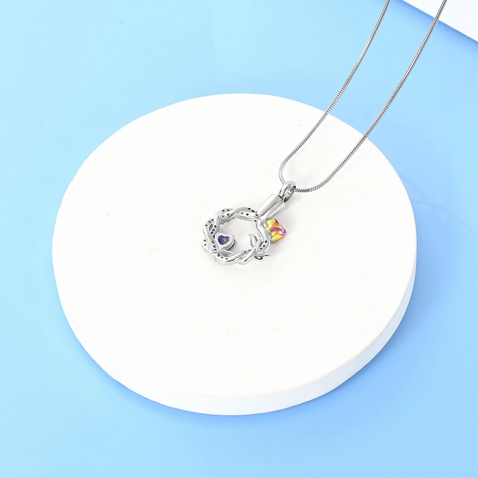 Ashes Keepsake Rose In a Circle Urn Necklace Stainless Steel Cremation Jewelry