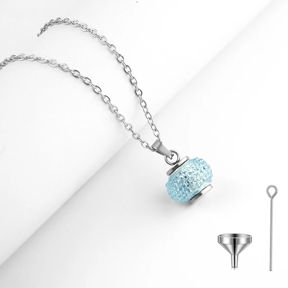 Ashes Keepsake Blue Glass Ball Cremation Urn Necklace For Ashes Stainless Steel