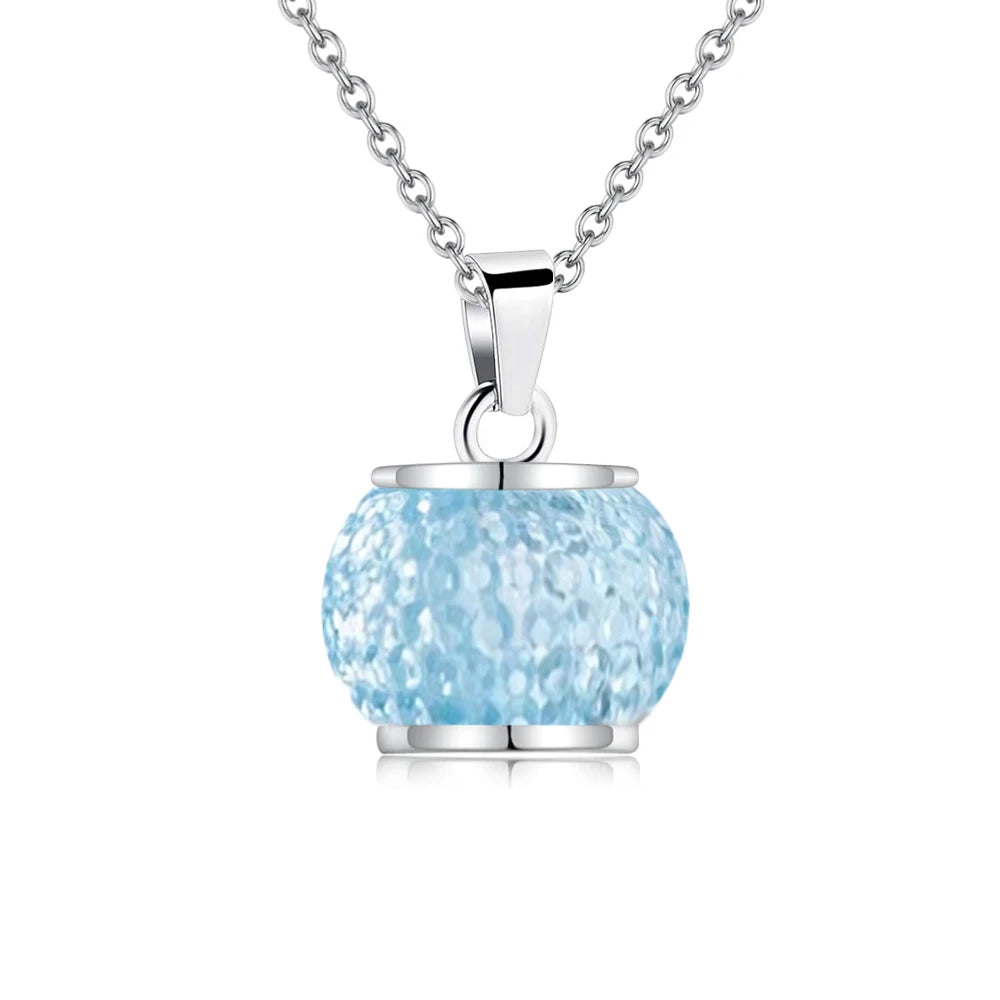 Ashes Keepsake Blue Glass Ball Cremation Urn Necklace For Ashes Stainless Steel