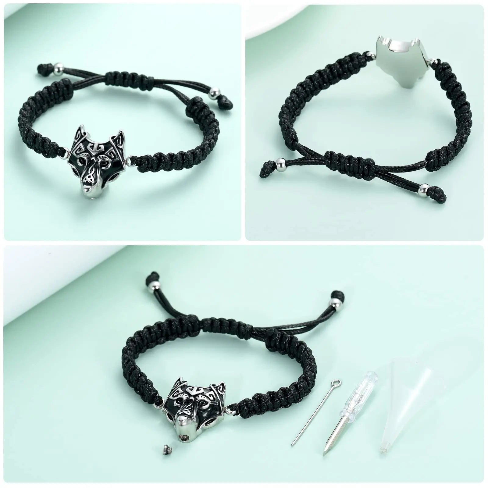 Wolf Head Cremation Urn Bracelet for Ashes Adjustable Cremation Jewelry