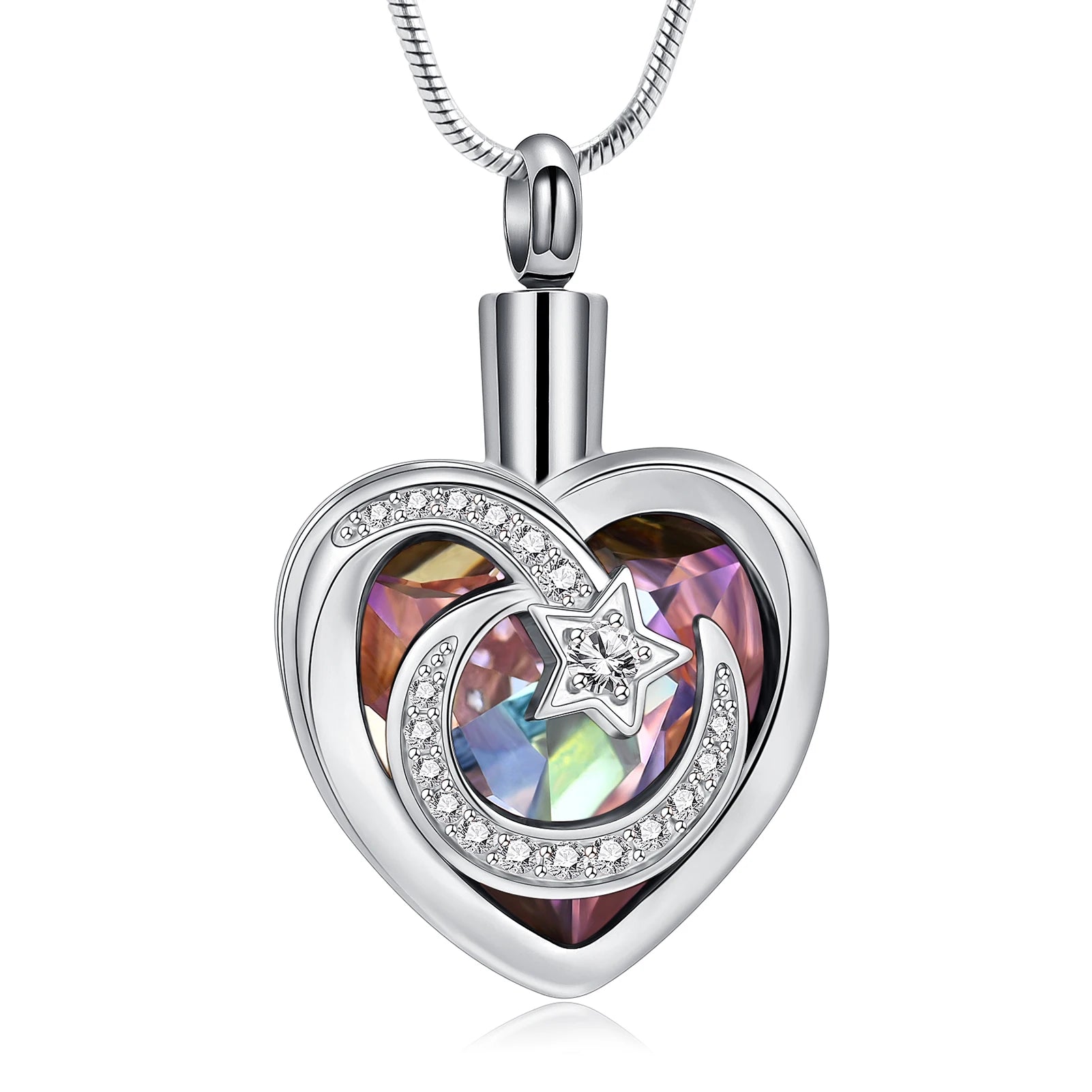 Ashes Keepsake Moon and Star Urn Necklace for Ashes With Crystal Heart Cremation Jewelry