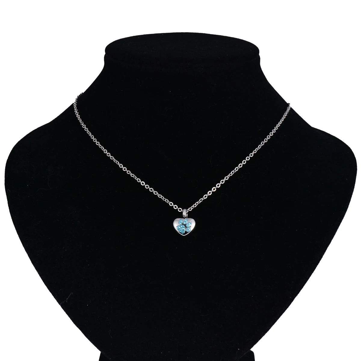 Stainless Steel Rhinestone Pet Urn Necklace Paw Print