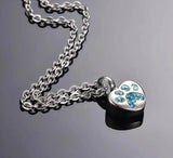 Stainless Steel Rhinestone Pet Urn Necklace Paw Print