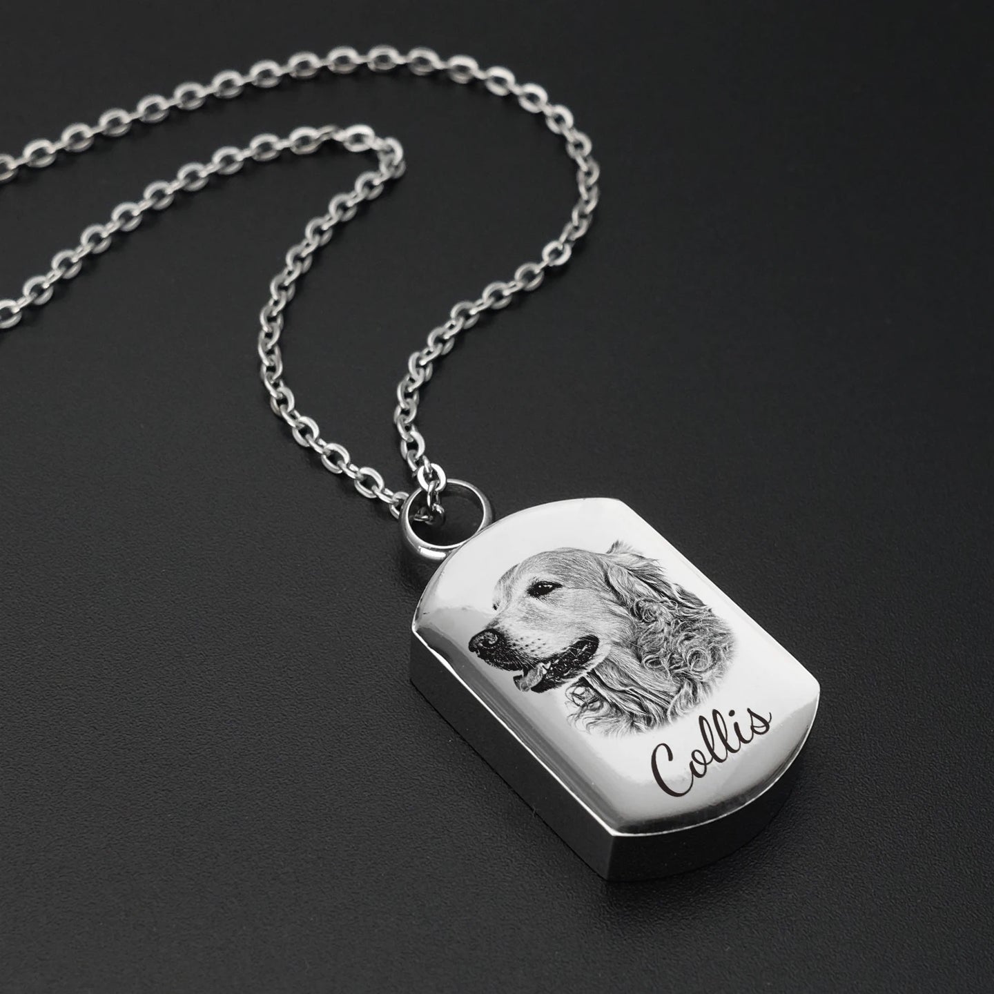 Ashes Keepsake  Square Pet Portrait Pet Urn Necklace For Dog And Cat Ashes