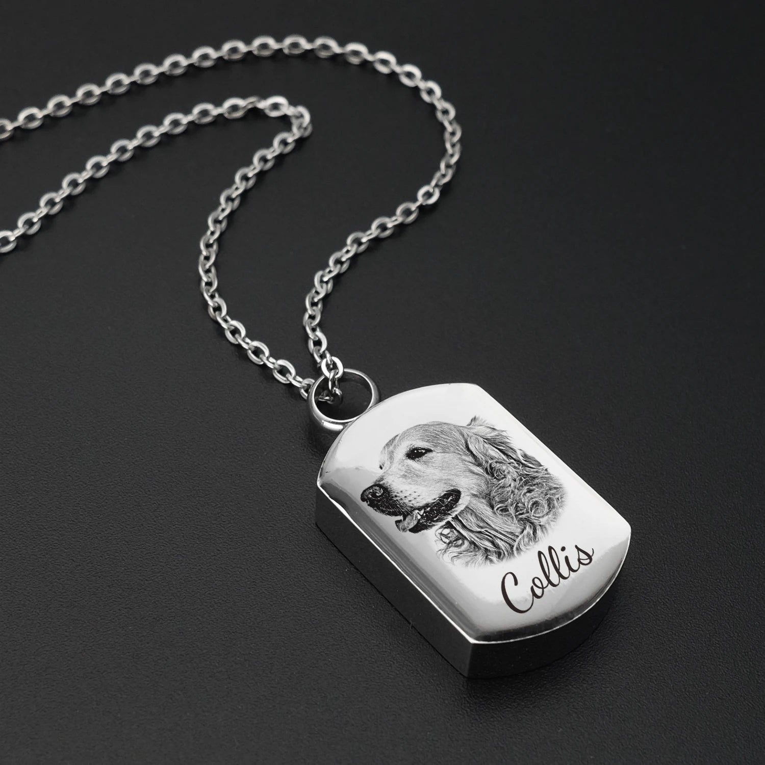 Ashes Keepsake  Square Pet Portrait Pet Urn Necklace For Dog And Cat Ashes