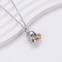 Ashes Keepsake Skull with Rose Urn Necklace Stainless Steel Cremation Jewelry
