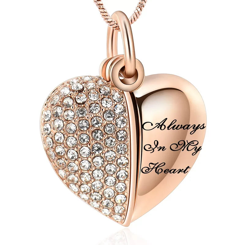 Ashes Keepsake Always in My Heart Crystal Cremation Urn Necklaces for Ashes  Stainless Steel Cremation Jewelry
