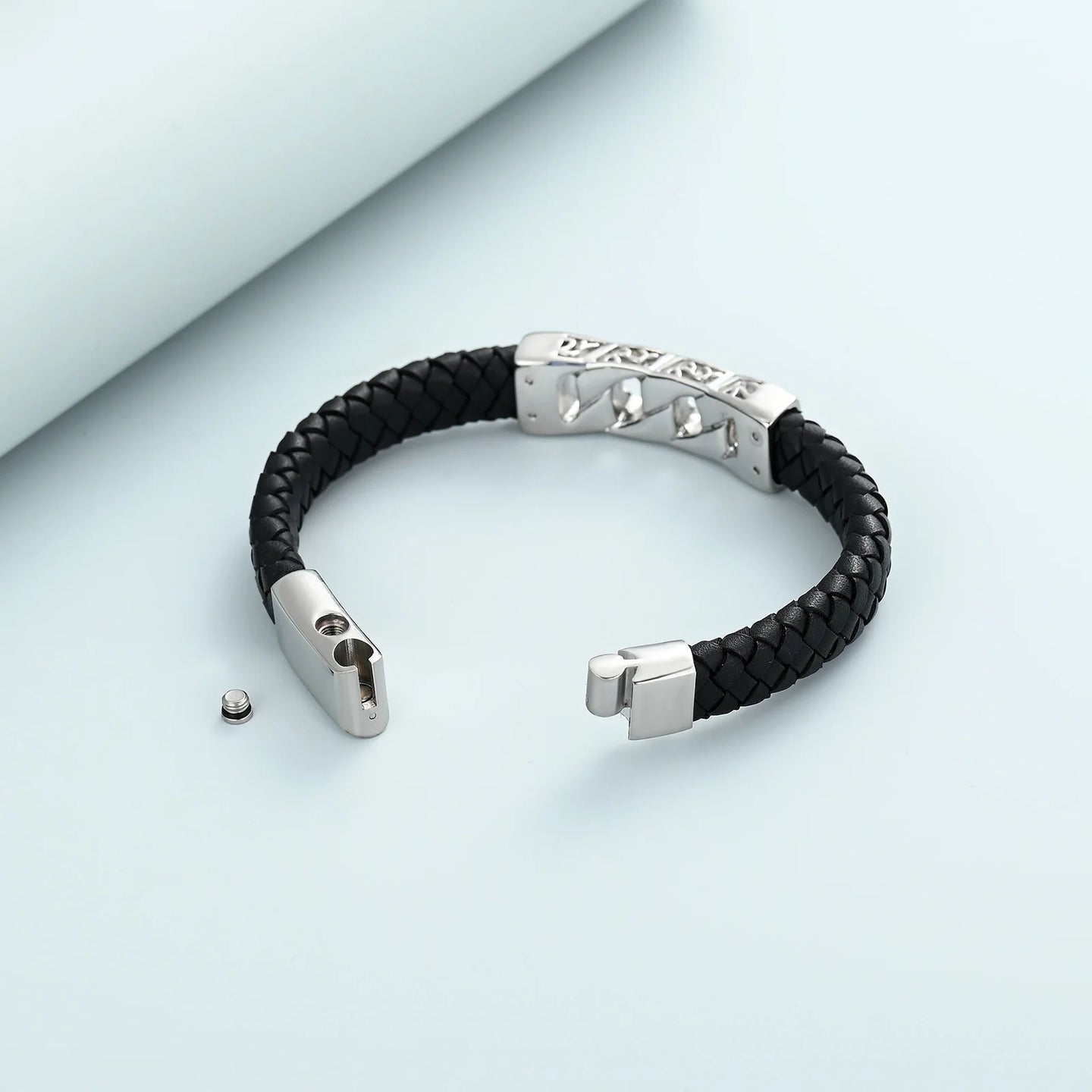 Ashes Keepsake Leather Cuban Link Bracelet for Ashes, Men's Stainless Cremation Jewelry