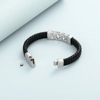 Ashes Keepsake Leather Cuban Link Bracelet for Ashes, Men's Stainless Cremation Jewelry