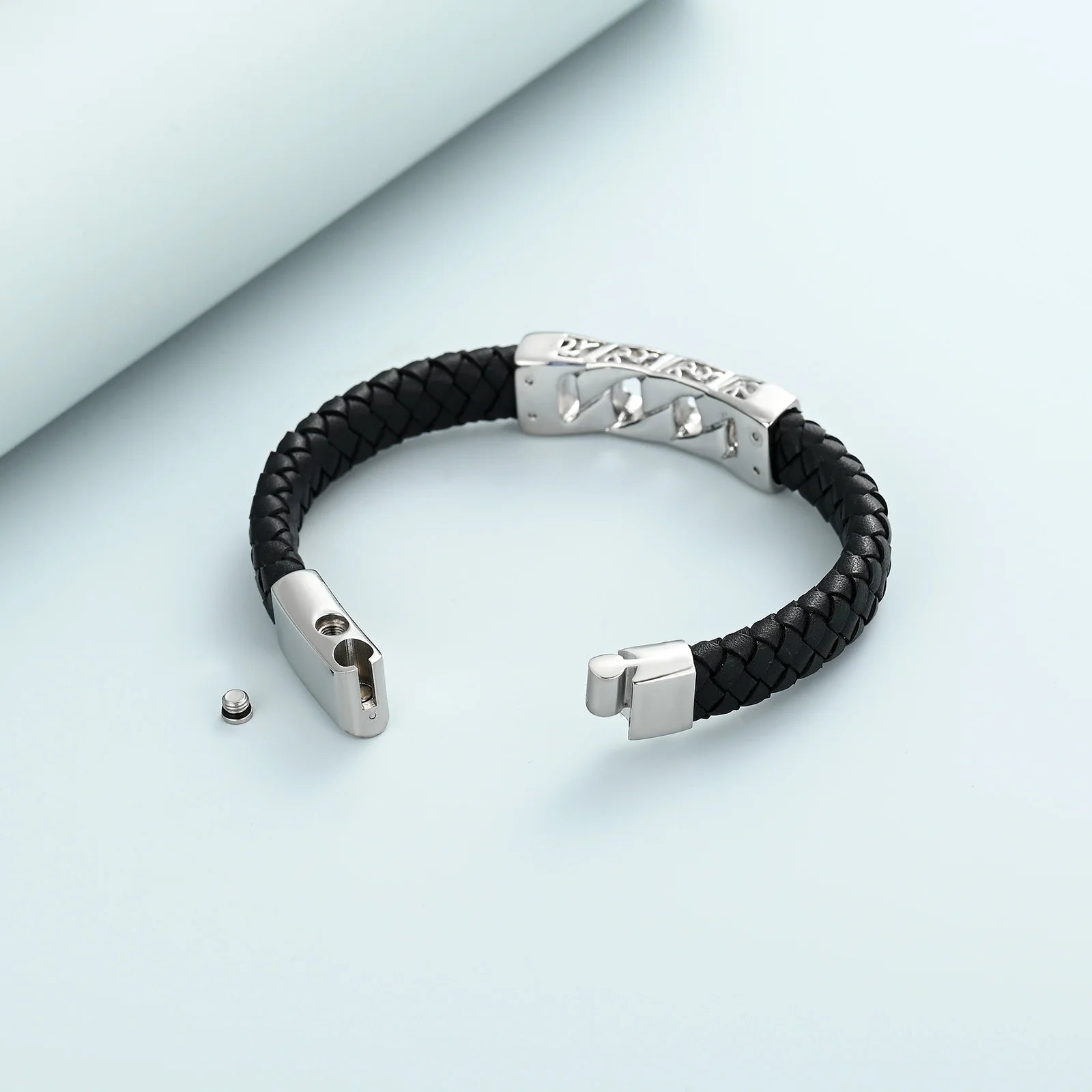Ashes Keepsake Leather Cuban Link Bracelet for Ashes, Men's Stainless Cremation Jewelry
