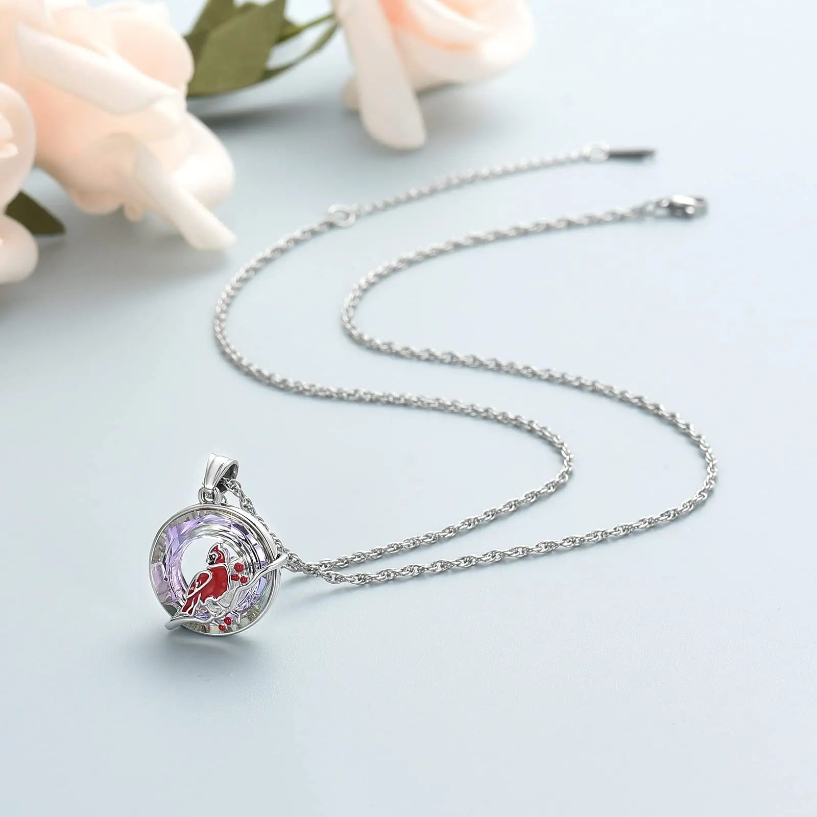 Ashes Keepsake Cardinal Urn Necklace for Ashes Cremation Jewelry With Crystal