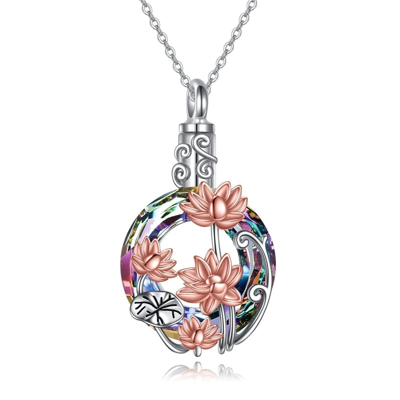 Ashes Keepsake Crystal Flowers Cremation Ash Urn Lotus Pendants For Women