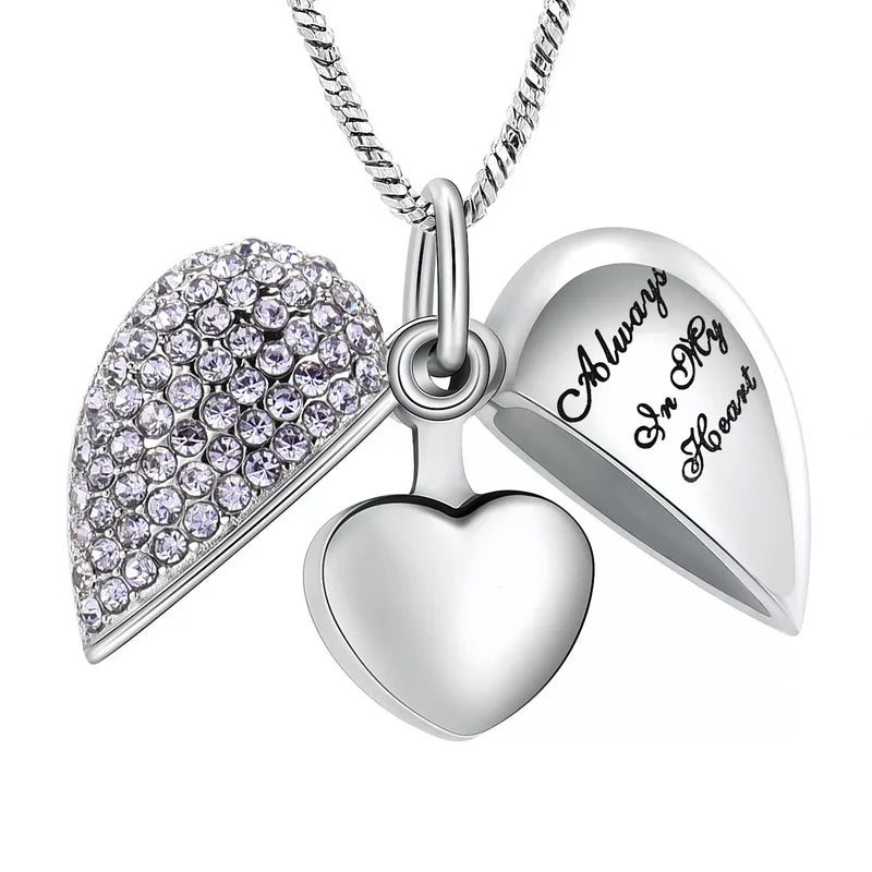 Ashes Keepsake Always in My Heart Crystal Cremation Urn Necklaces for Ashes  Stainless Steel Cremation Jewelry