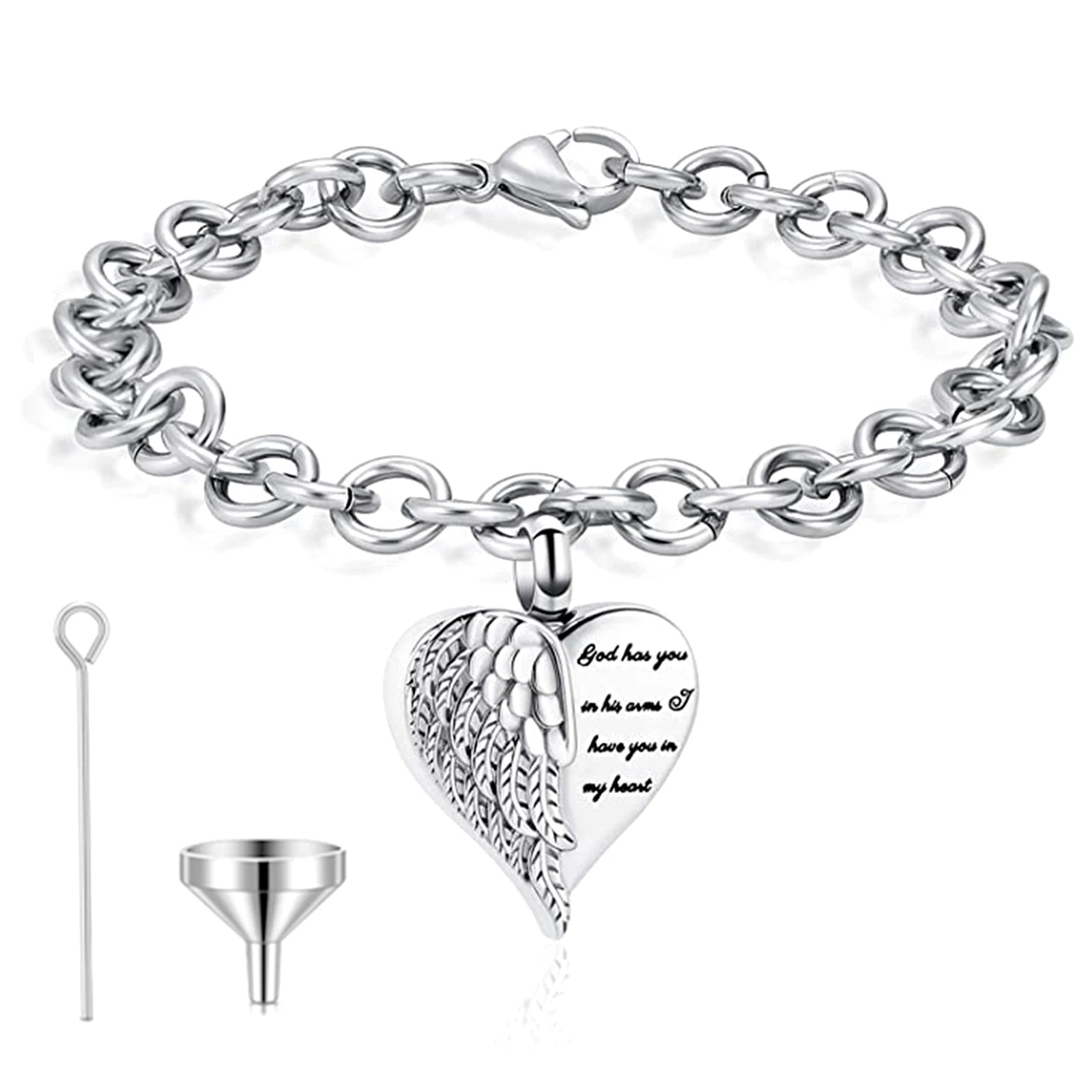 Heart Charm Urn Bracelet for Ashes Stainless Steel Cremation Jewelry