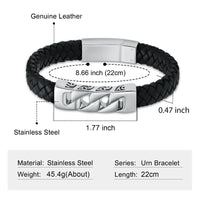 Ashes Keepsake Leather Cuban Link Bracelet for Ashes, Men's Stainless Cremation Jewelry